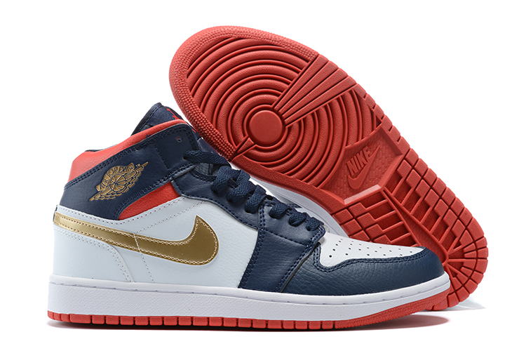 Air Jordan 1 Retro Sea Blue White Red Gold - Click Image to Close